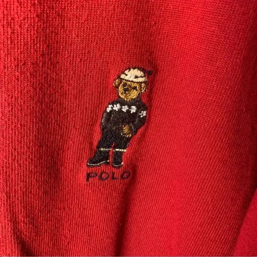 Men’s Ralph Lauren Polo Turtleneck Bear Sweater - 100% Cotton - Red Size Large - Picture 2 of 8